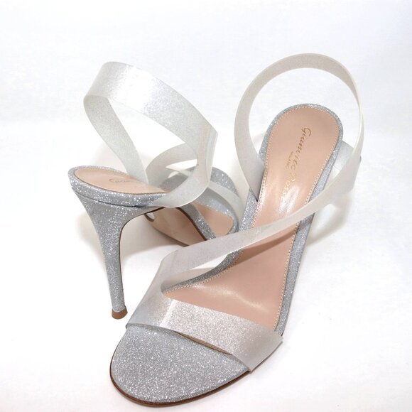 NEW Gianvito Rossi "Metropolis" 105 Glass Glitter Plexi Slingback Sandal Heels - Picture 12 of 16